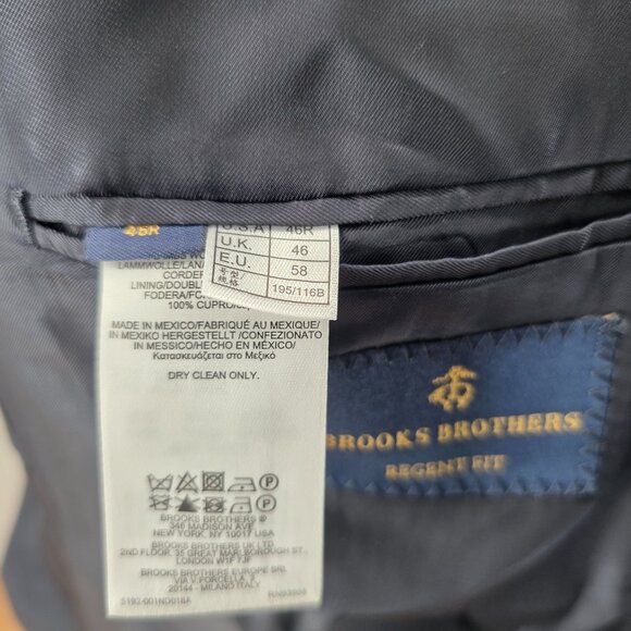 Brooks Brothers  Regent   Wool Men Sport Coat Blazer Blue Windowpane 46R - Picture 10 of 16